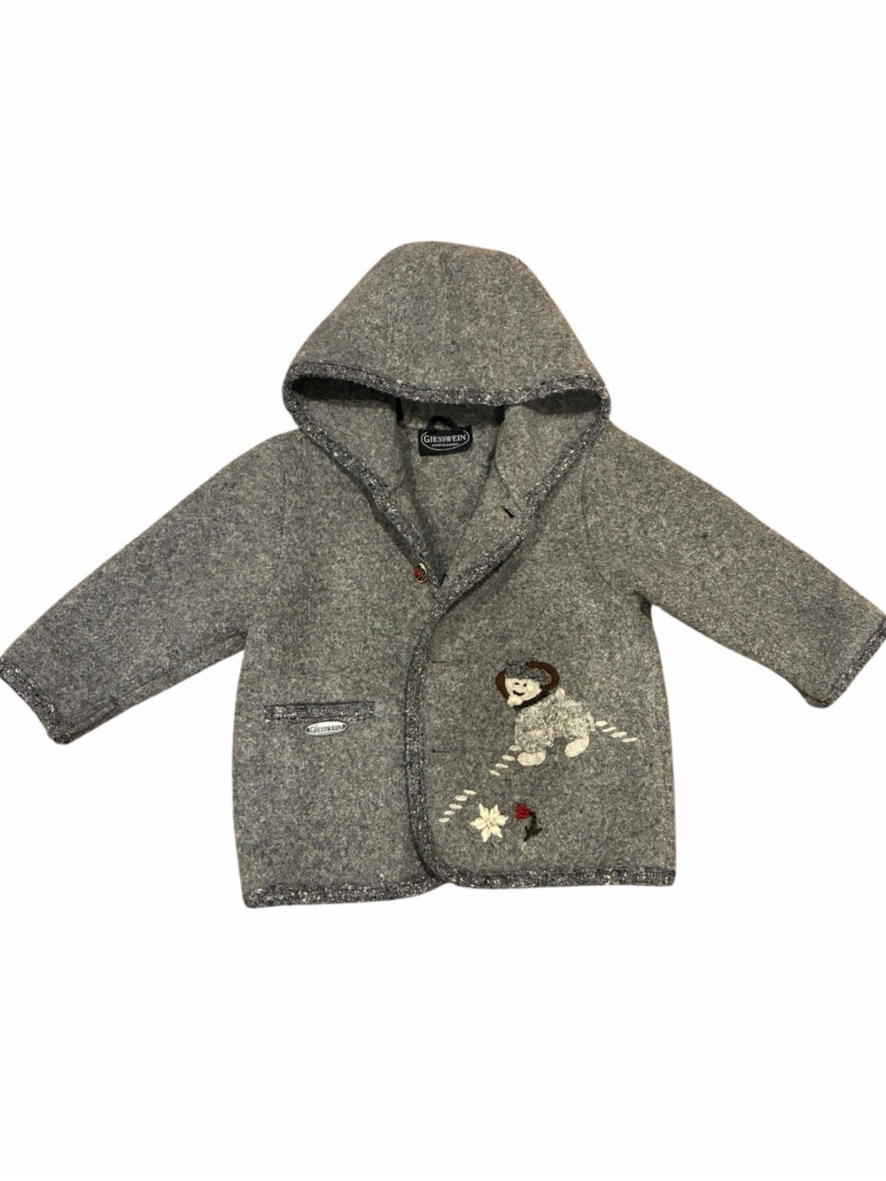 Giesswein Kids Boiled Wool Grey Hooded Pea Coat Style Jacket Made in No Size